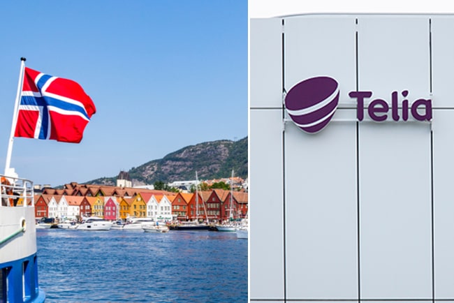 Kollage med Norgeflagga och Telialogga